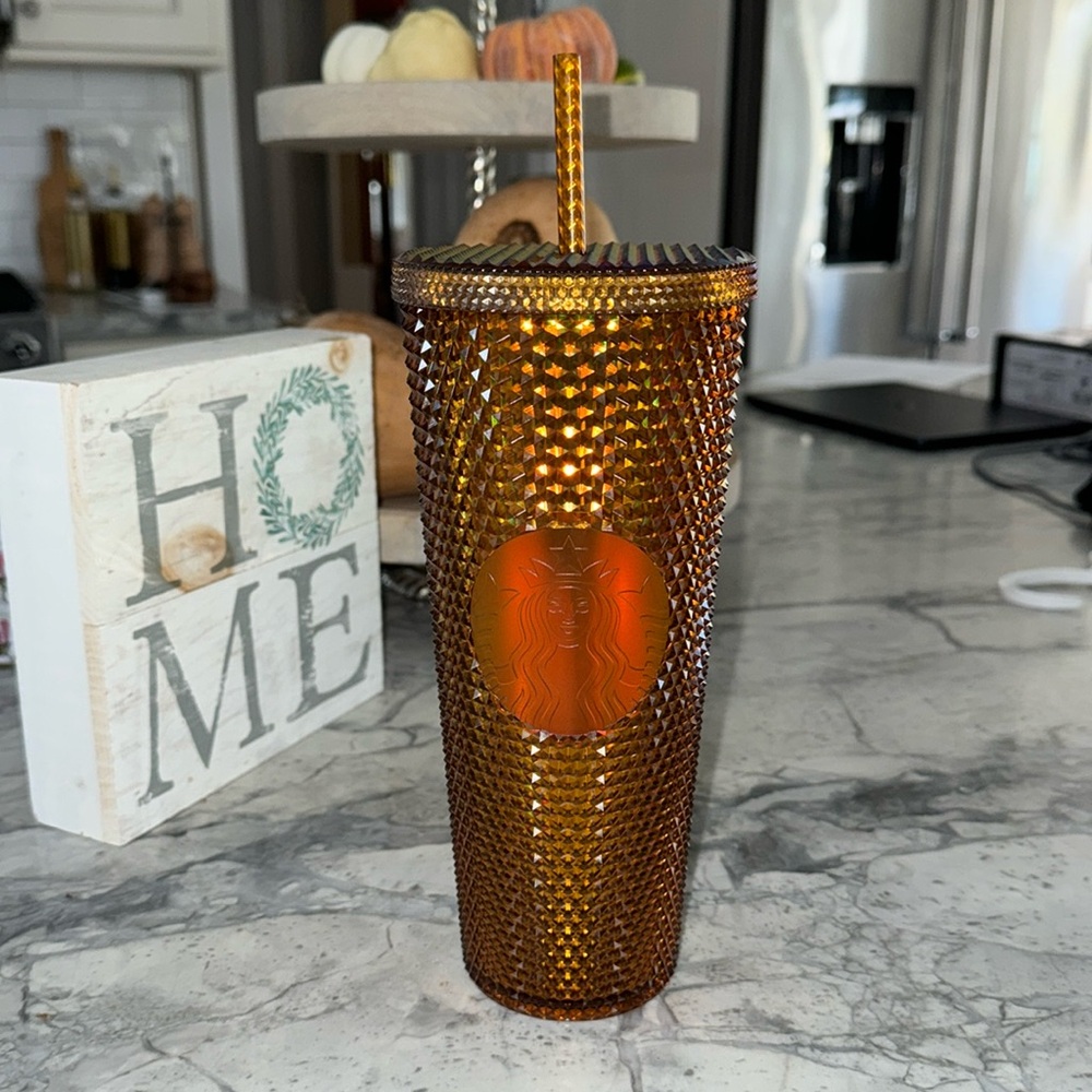 Large Starbucks reusable cup. Gold 50 year anniversary edition.
